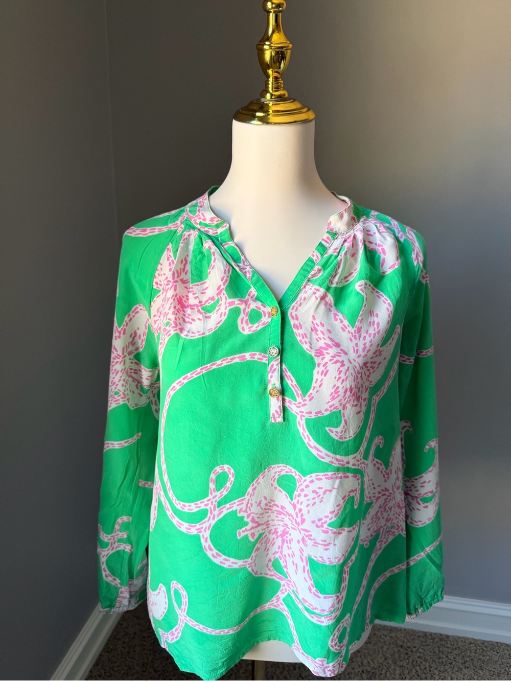 Lilly Pulitzer Green & Pink Floral Tunic Blouse